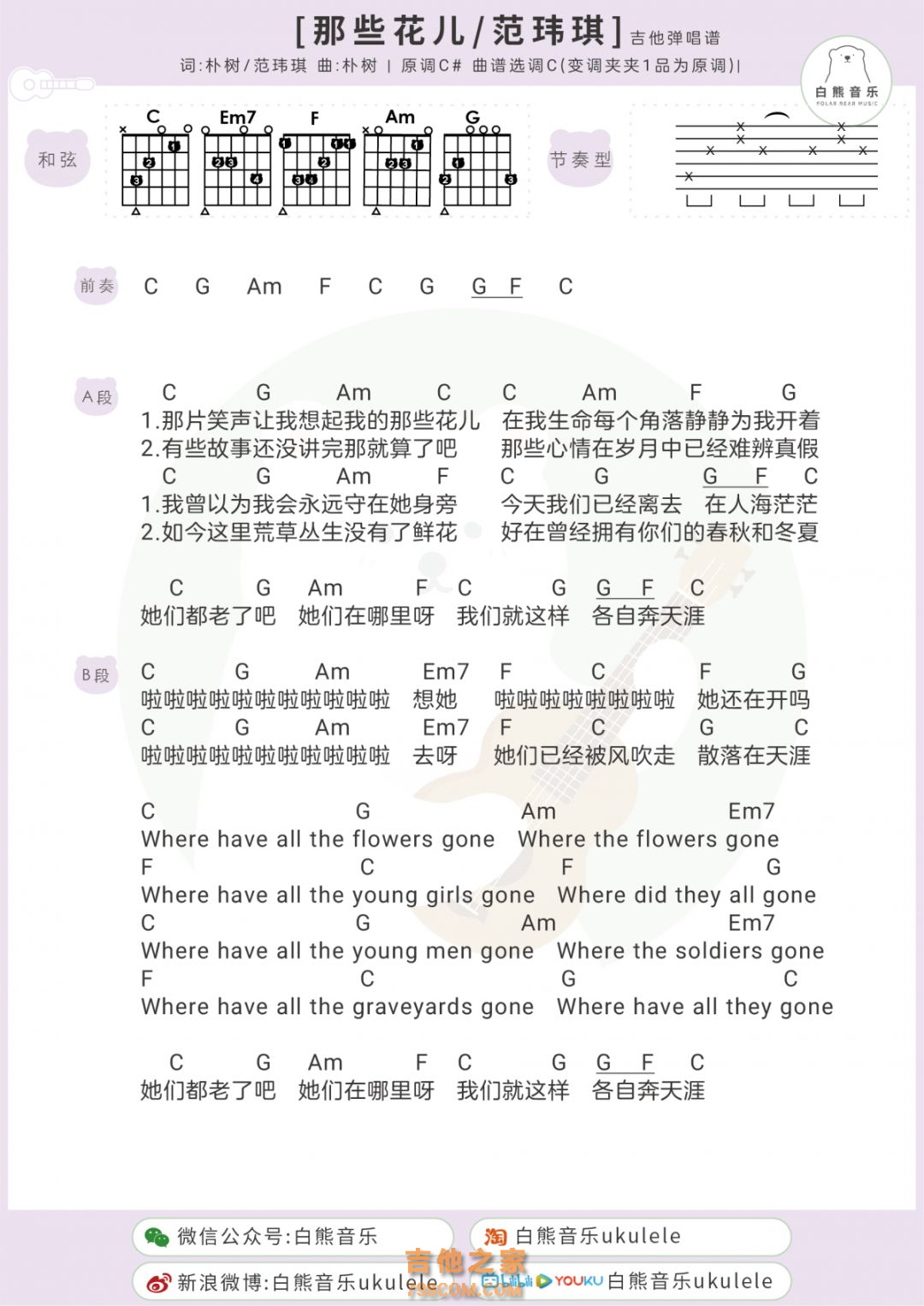 [女生版]范玮琪《那些花儿》吉他谱