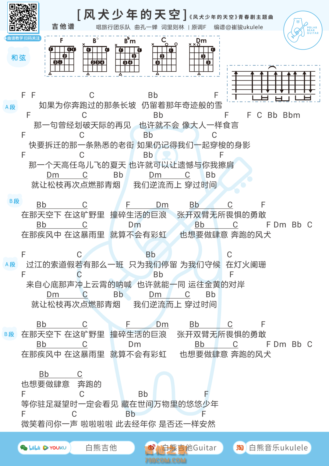 [风犬少年的天空主题曲] 旅行团乐队《风犬少年的天空》吉他谱