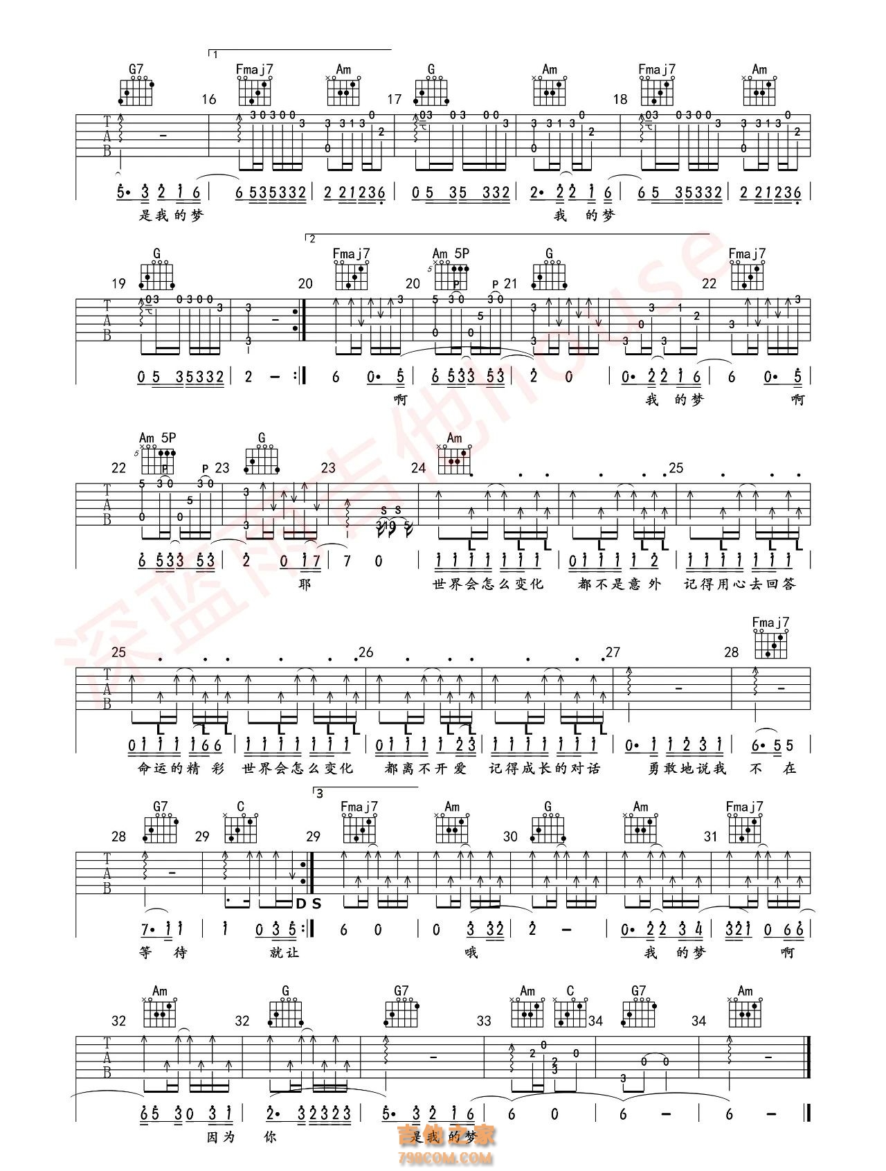 张靓颖《我的梦》吉他谱