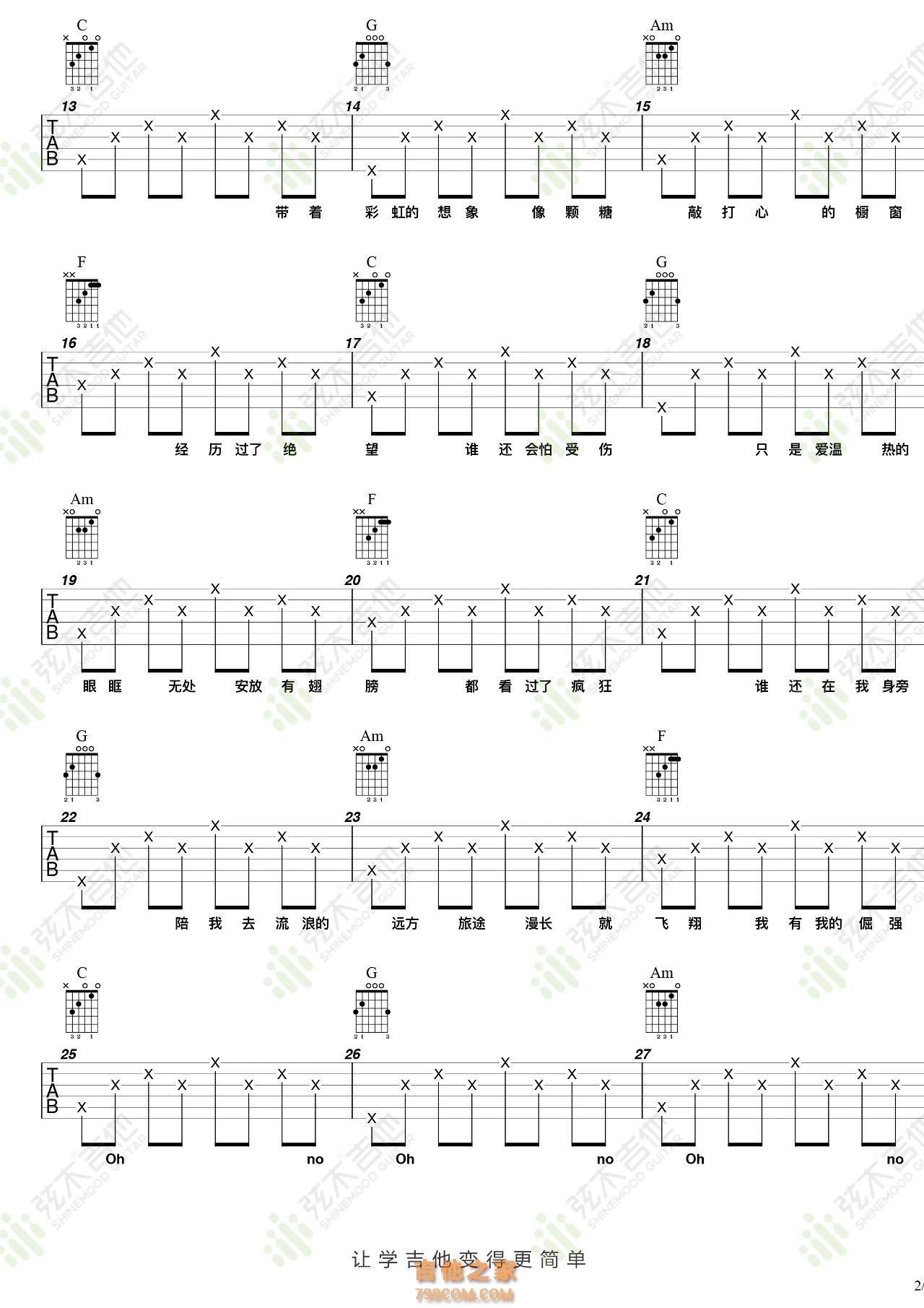 张紫宁《我想我不一样》吉他弹唱谱