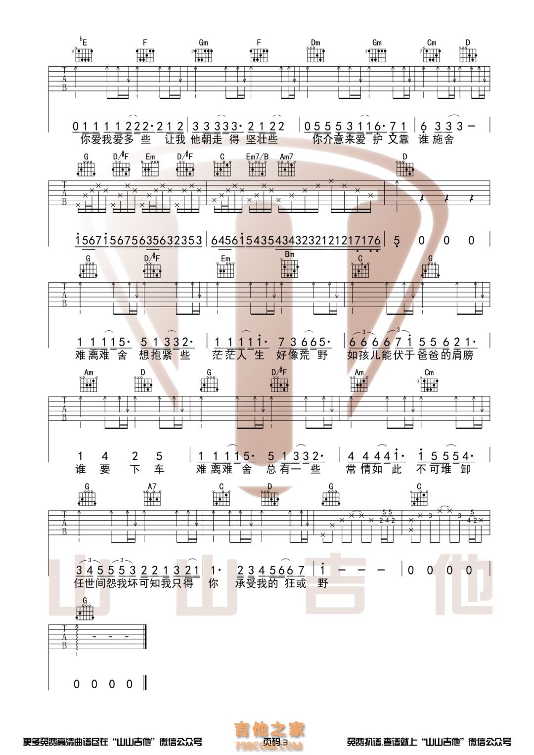 陈奕迅《单车》G调吉他谱