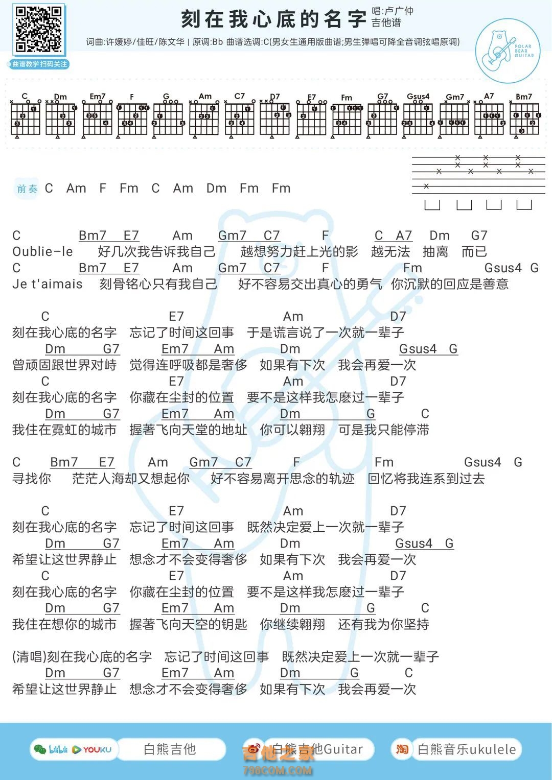卢广仲《刻在你心底的名字》吉他谱