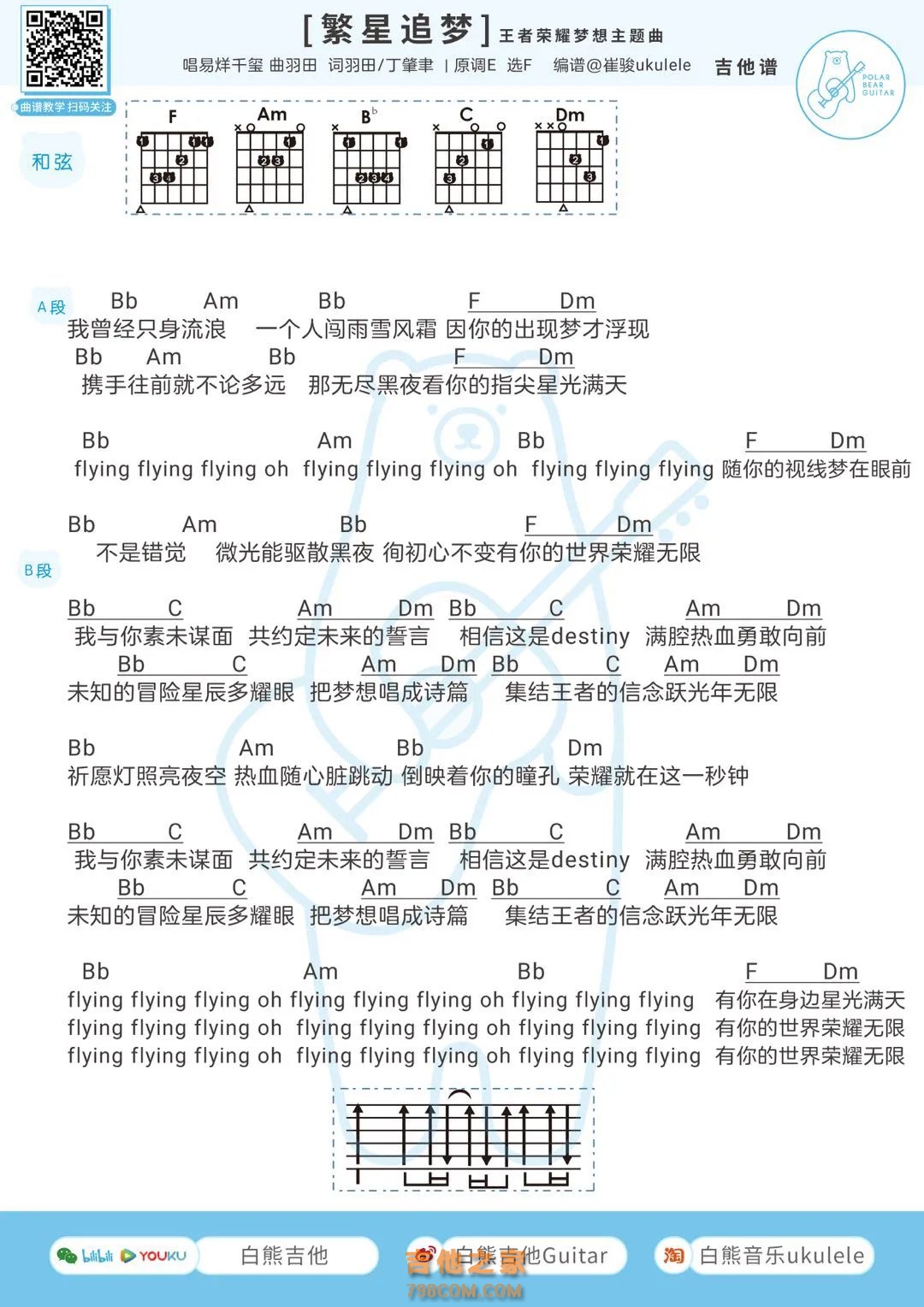 易烊千玺《繁星追梦》吉他谱