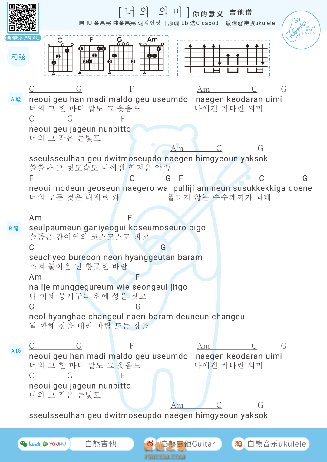 IU&金昌万《你的意义》吉他谱