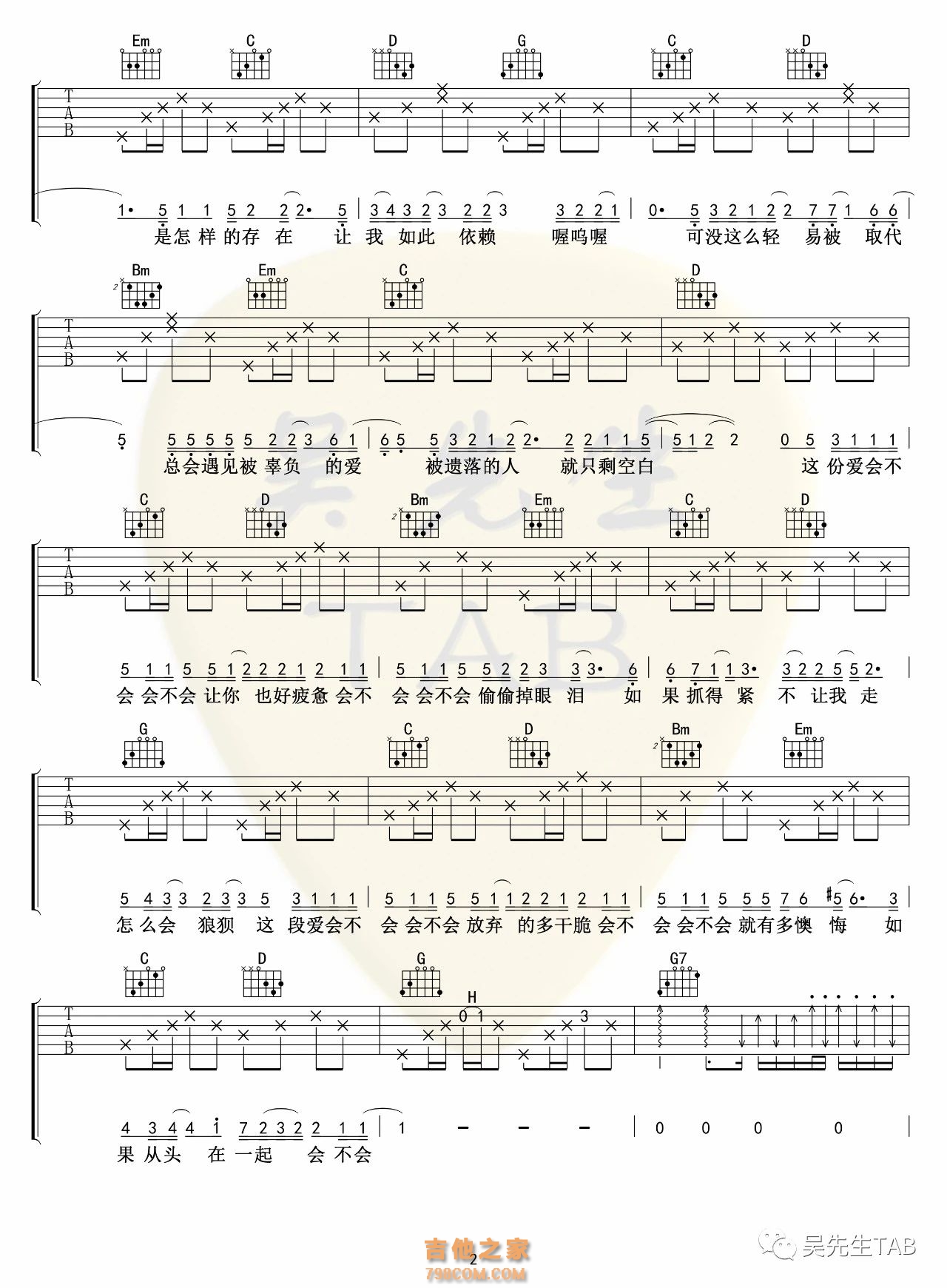 刘大壮《会不会（吉他版）》吉他谱