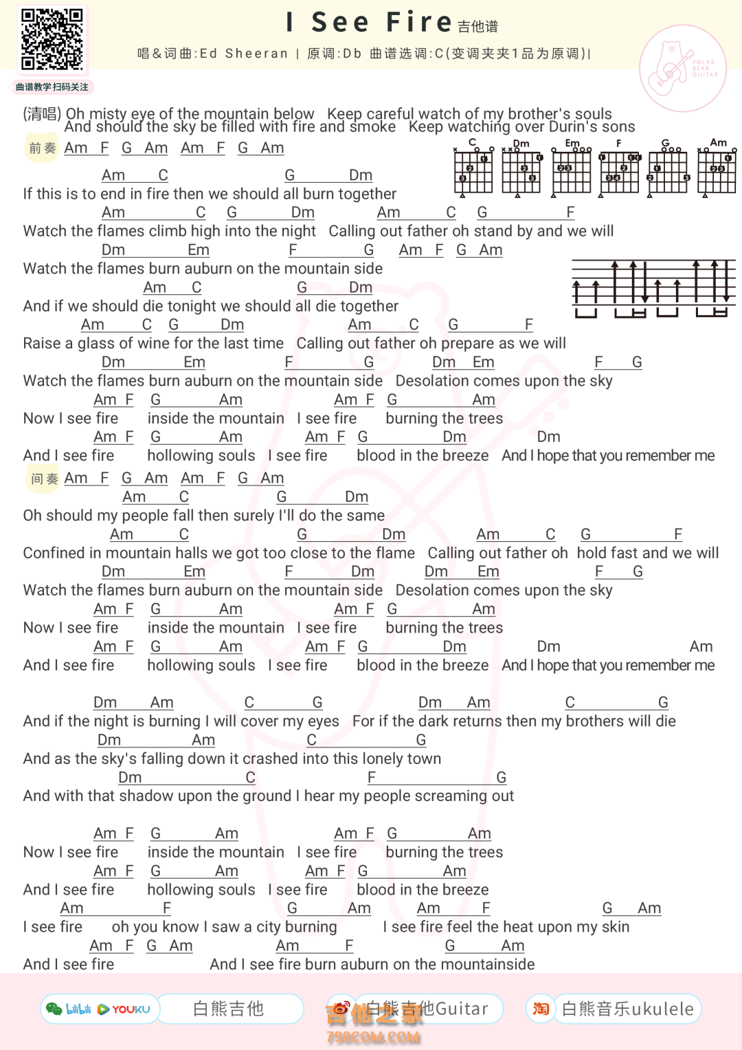 Ed Sheeran《I See Fire》吉他谱