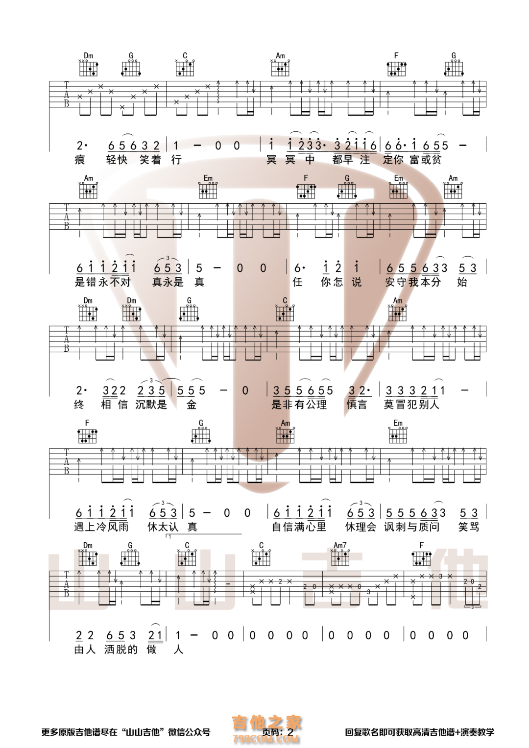 张国荣《沉默是金》带前奏间奏C调吉他谱