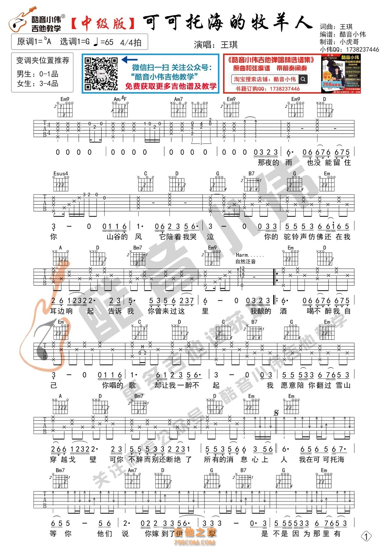 [中级版]王琪《可可托海的牧羊人》吉他谱