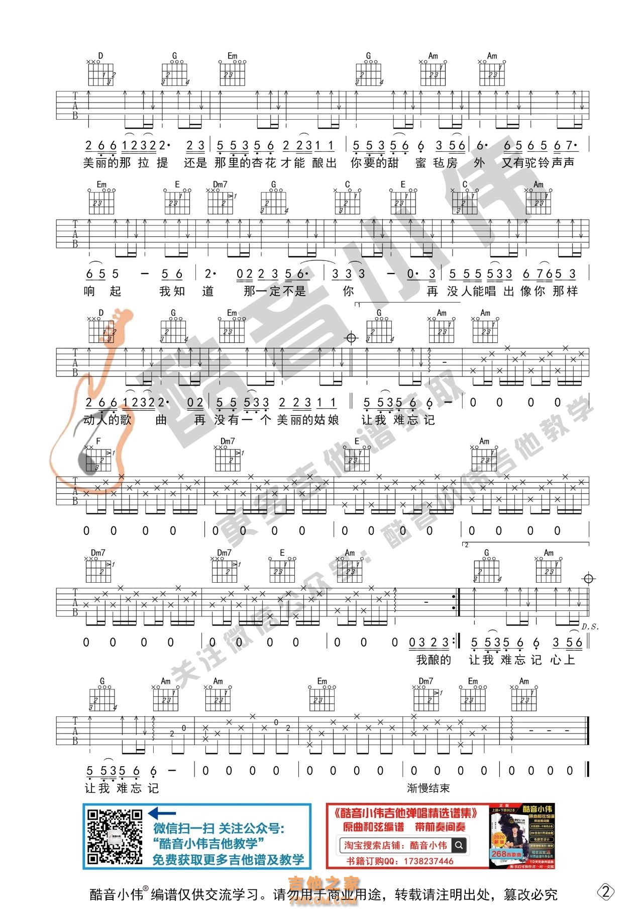 [初级版]王琪《可可托海的牧羊人》吉他谱