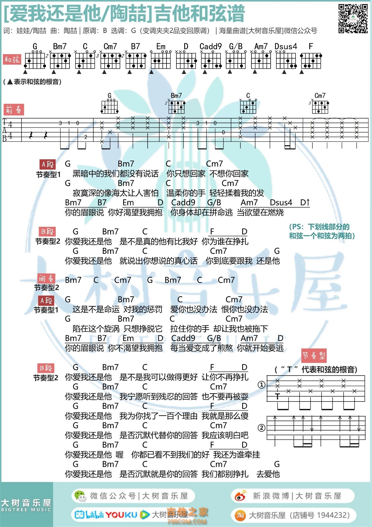 陶喆《爱我还是他》吉他弹唱曲谱