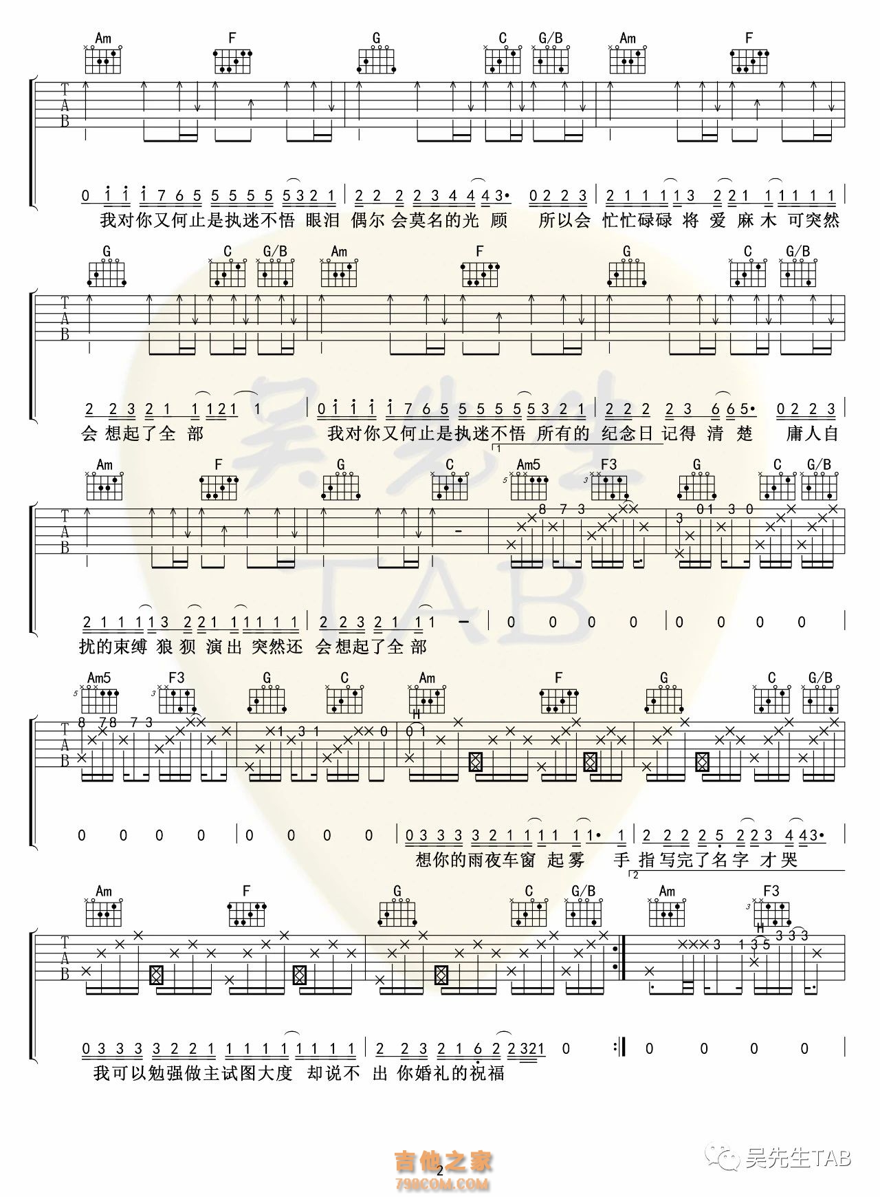 小乐哥《执迷不悟》吉他谱