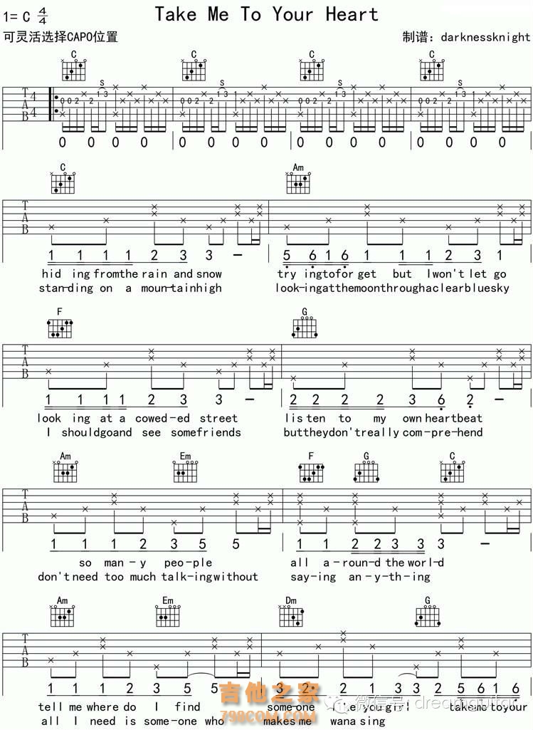 take me to your heart吉他谱 六线谱