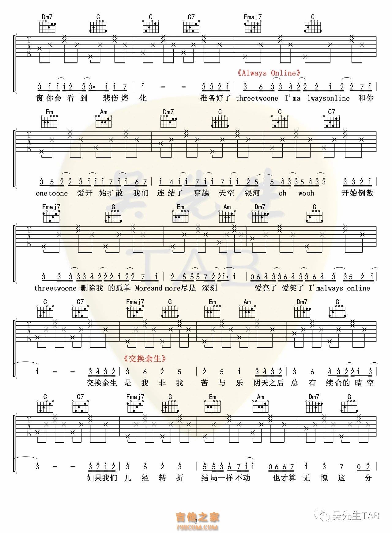 林俊杰歌曲串烧吉他谱