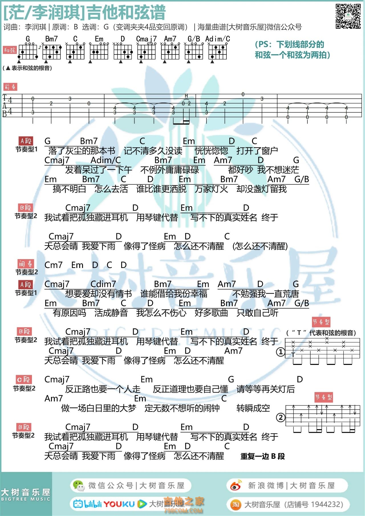 李润祺《茫》吉他弹唱曲谱