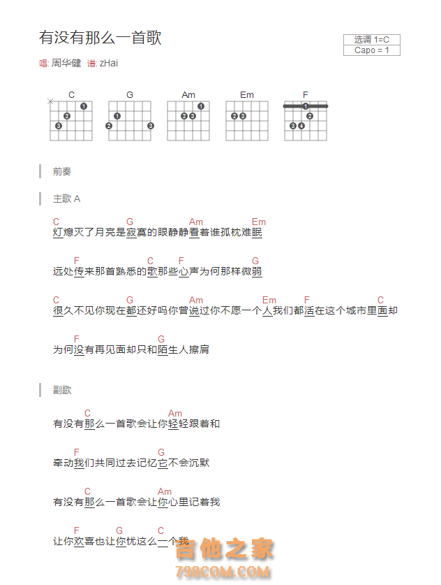 有没有那么一首歌吉他谱和弦版 周华健