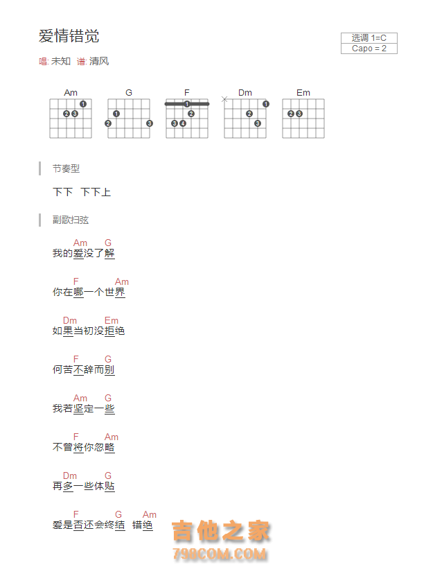 爱情错觉吉他谱和弦版