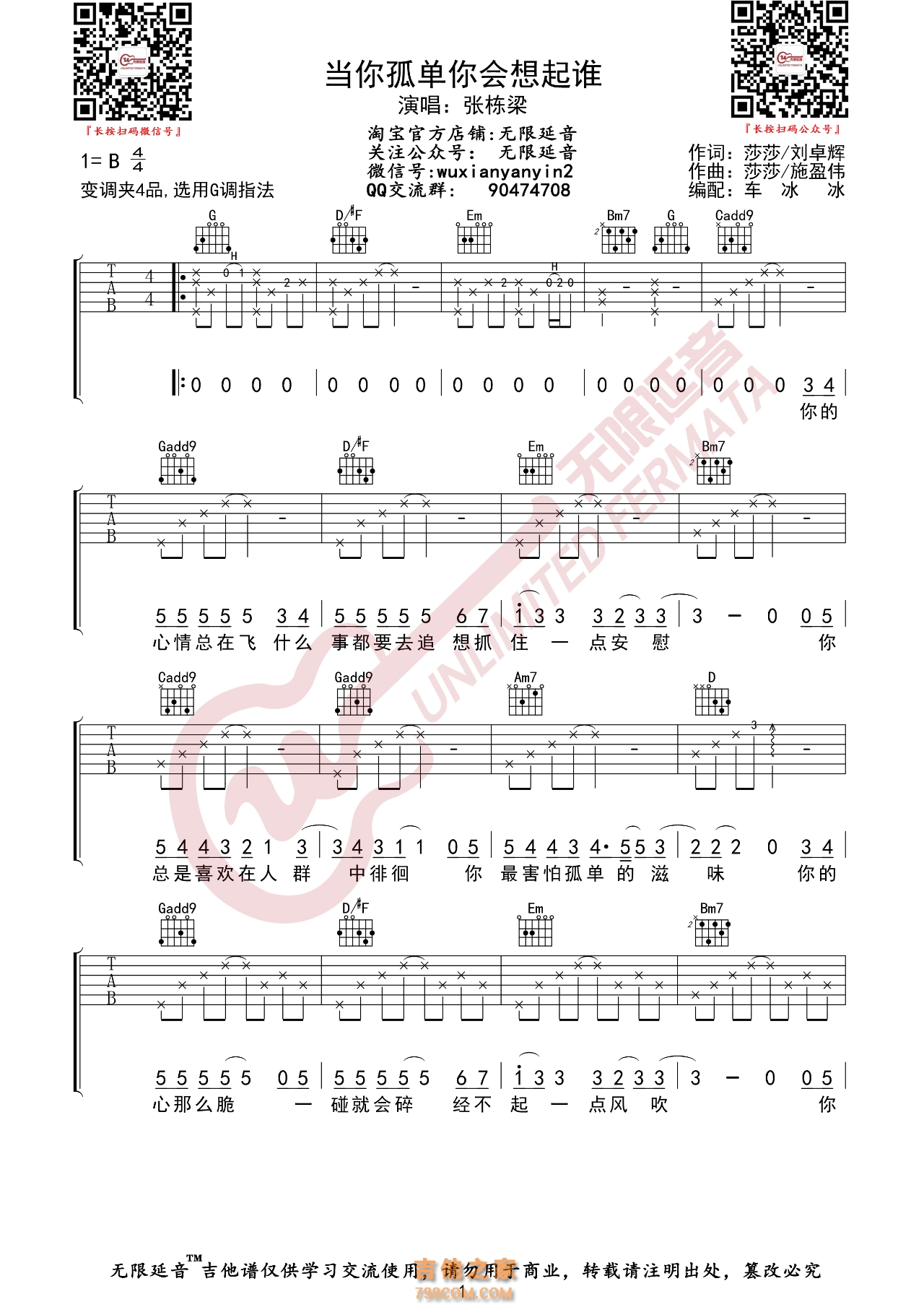 张栋梁 当你孤单你会想起谁 吉他谱