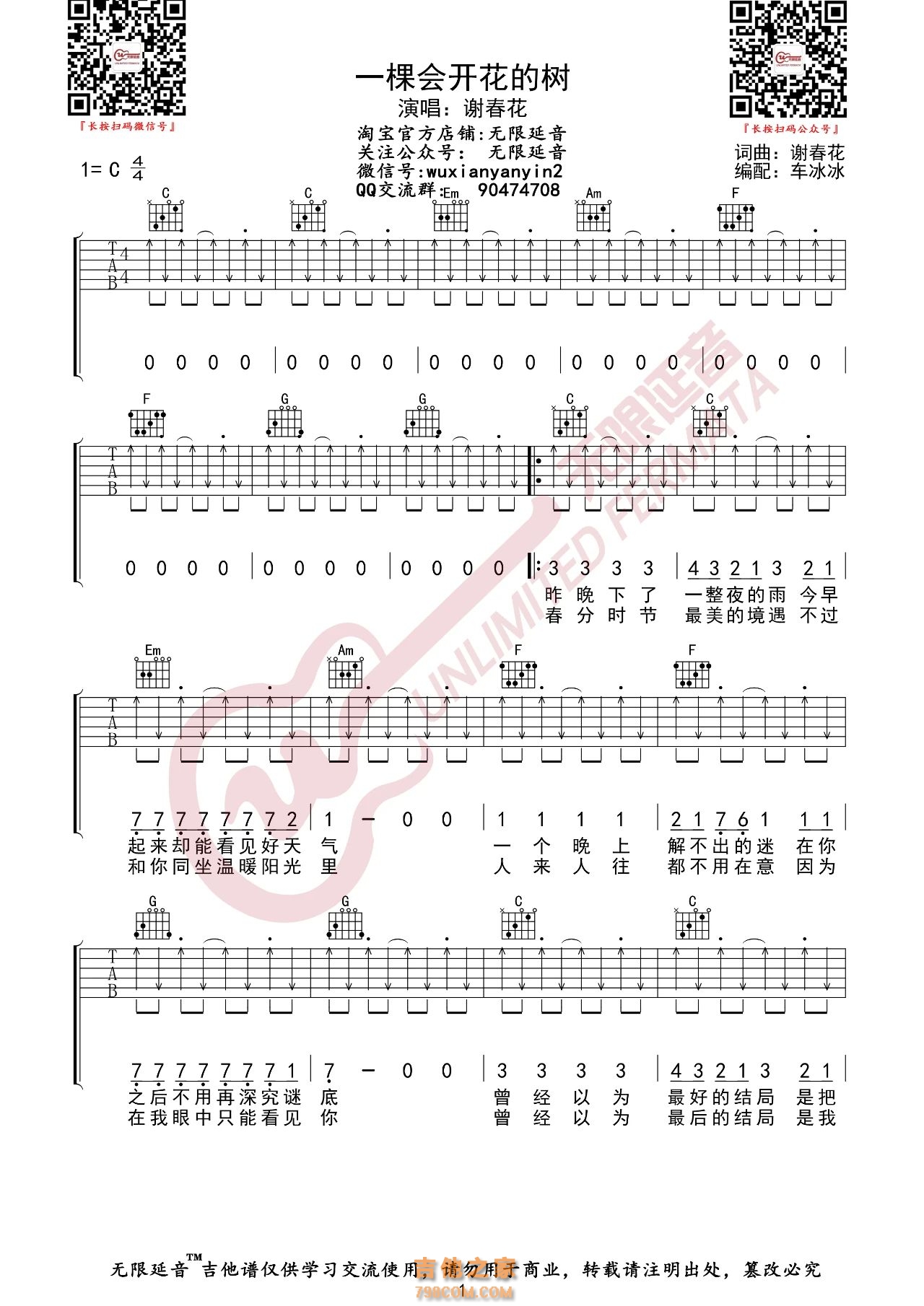谢春花 一棵会开花的树 吉他谱