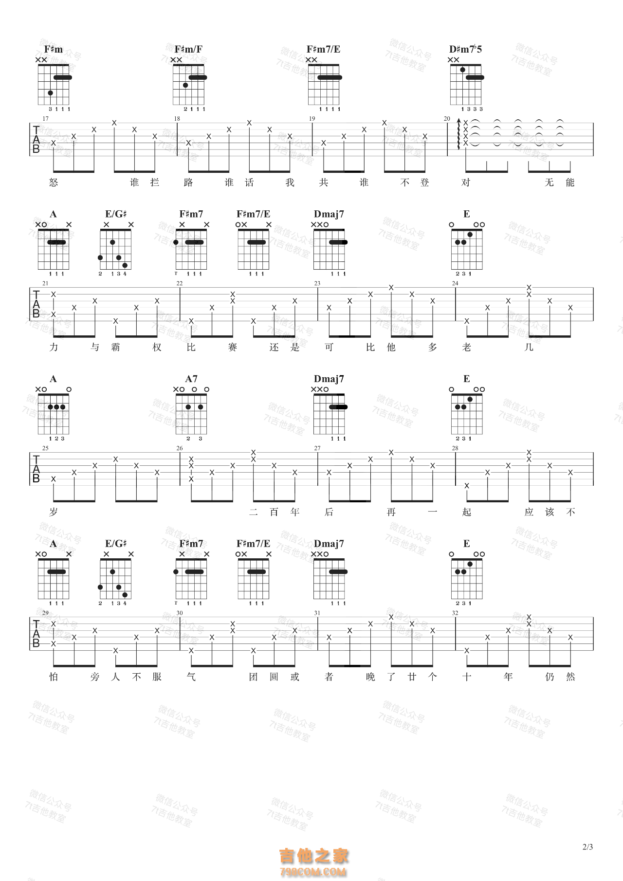 侧田《命硬》吉他谱