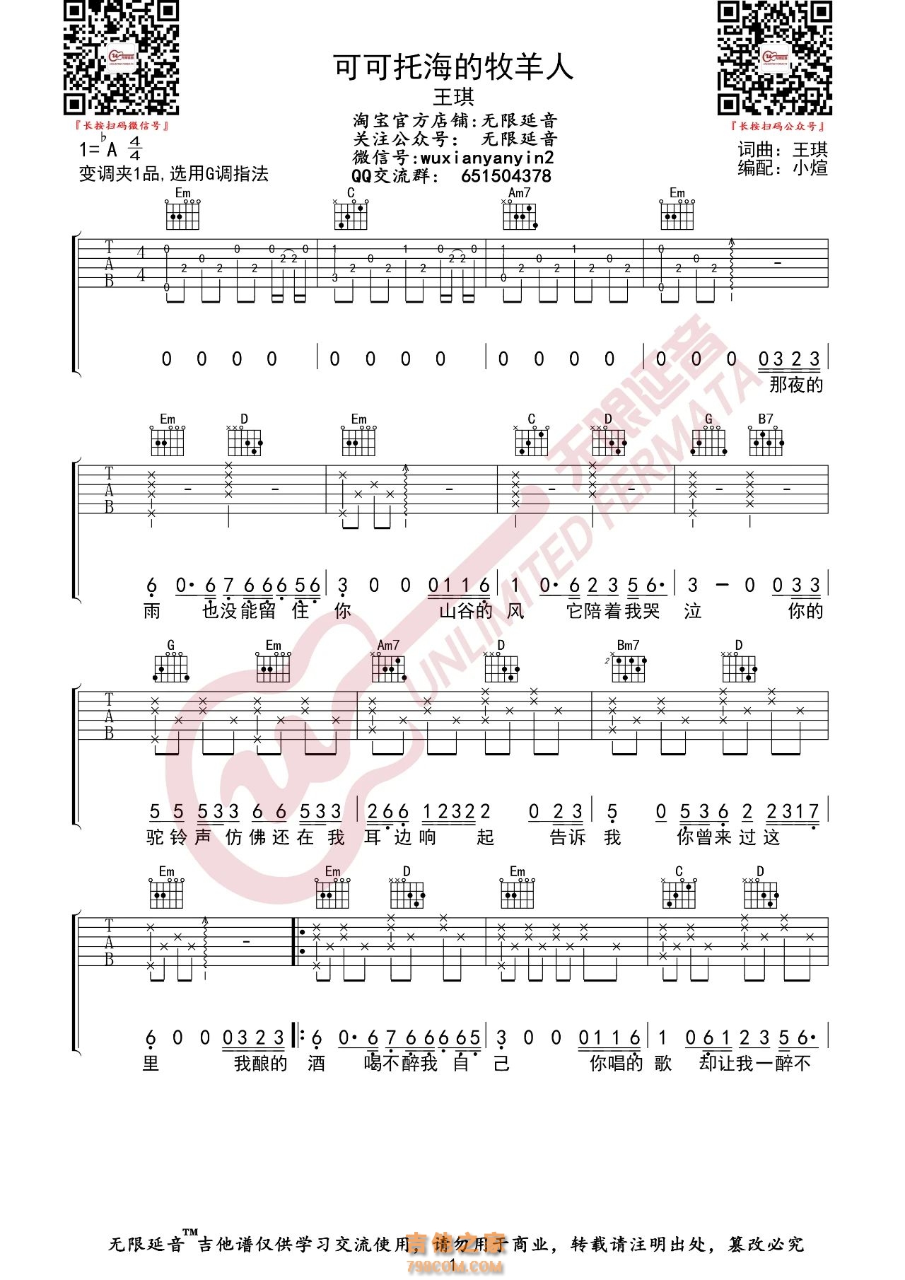 王琪 可可托海的牧羊人 吉他谱