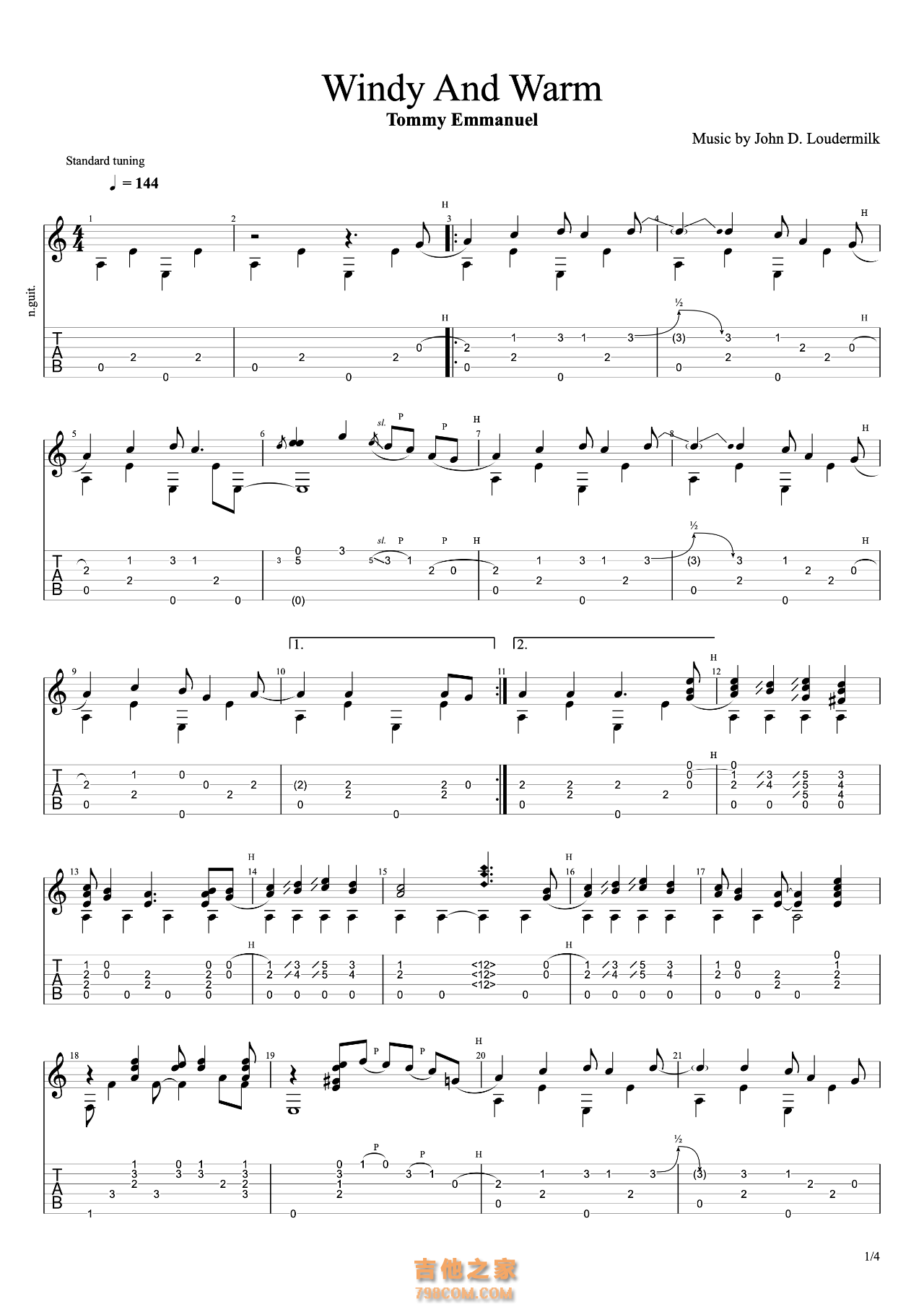 《Windy and Warm》指弹单曲谱