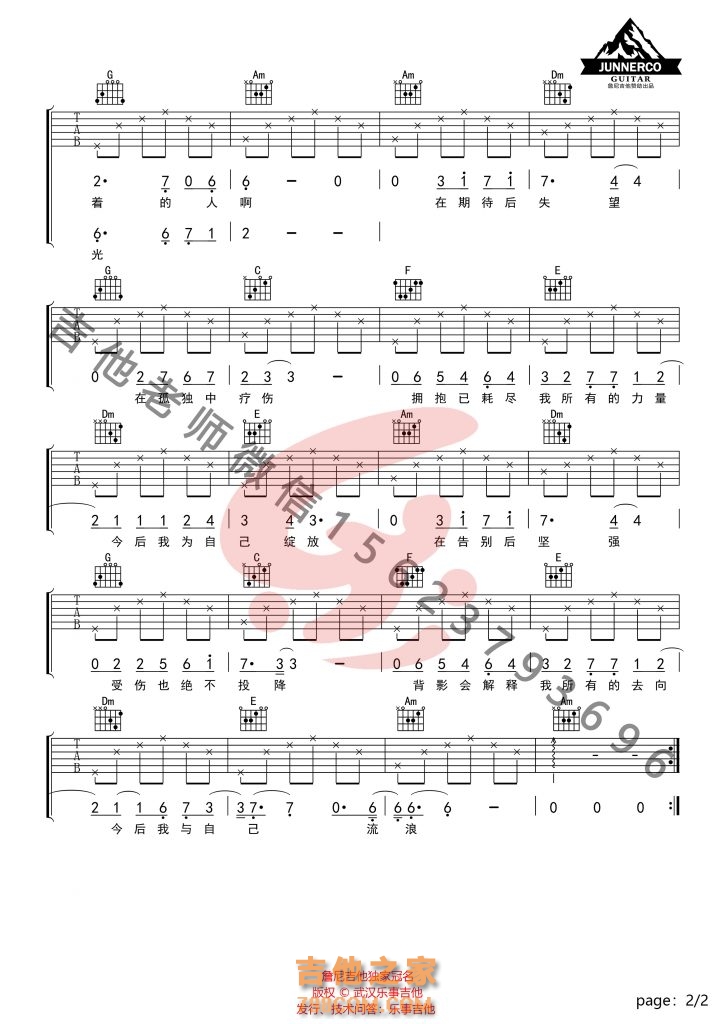 张碧晨《今后我与自己流浪》吉他谱