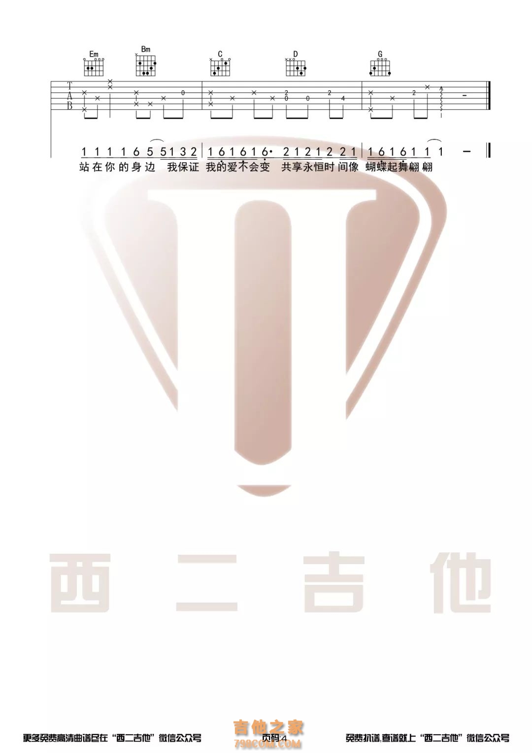 《山楂树之恋》原版吉他谱