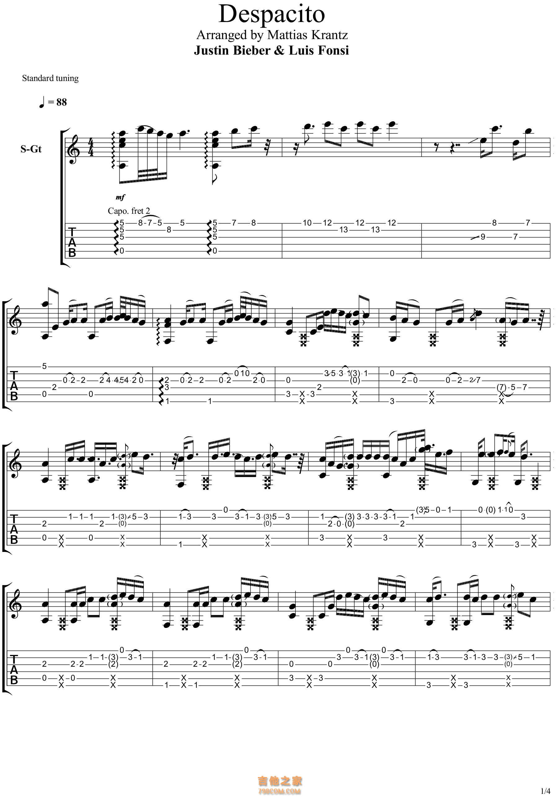 Luis Fonsi《Despacito》吉他指弹谱