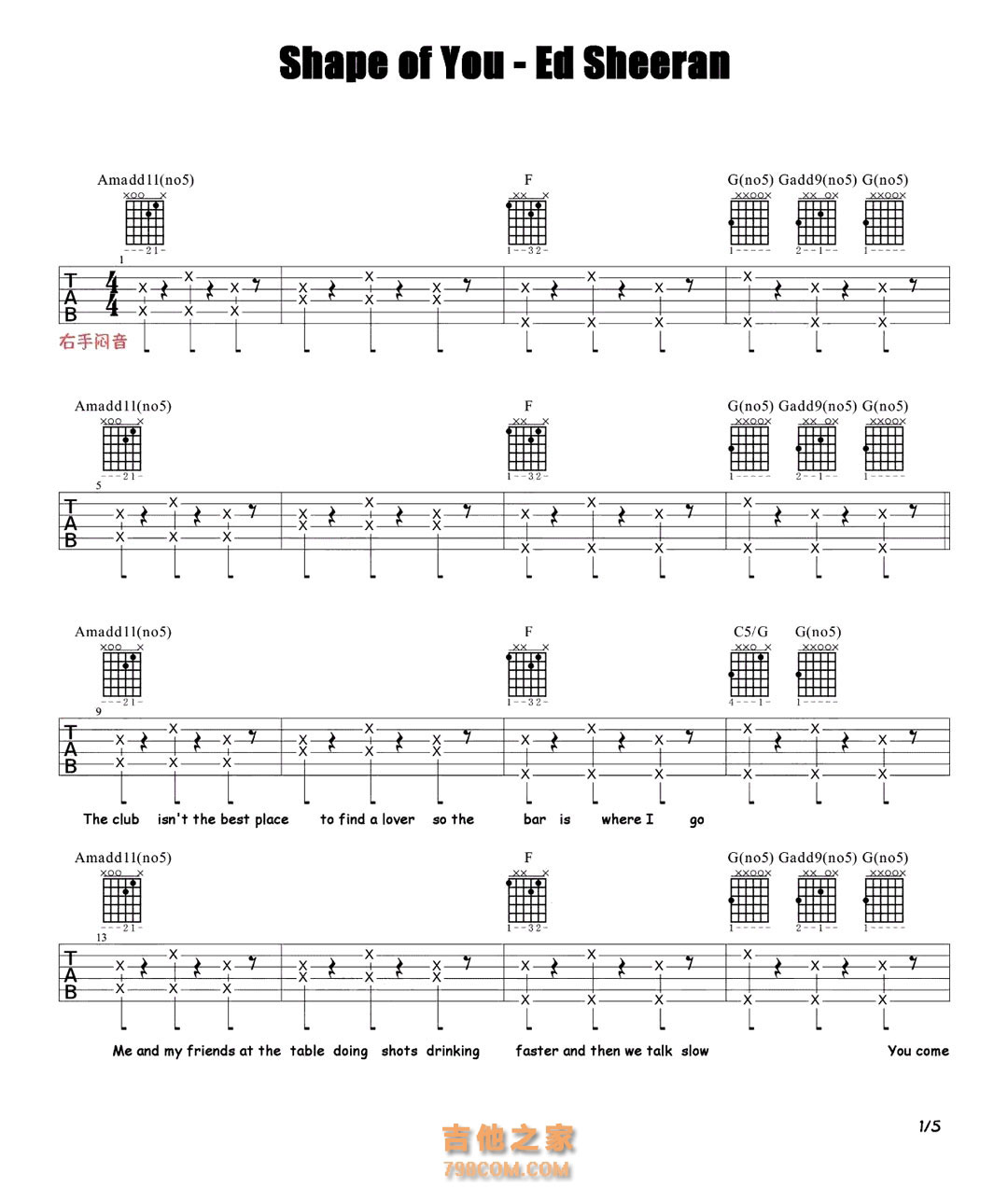 Ed Sheeran《Shape of You》吉他弹唱谱