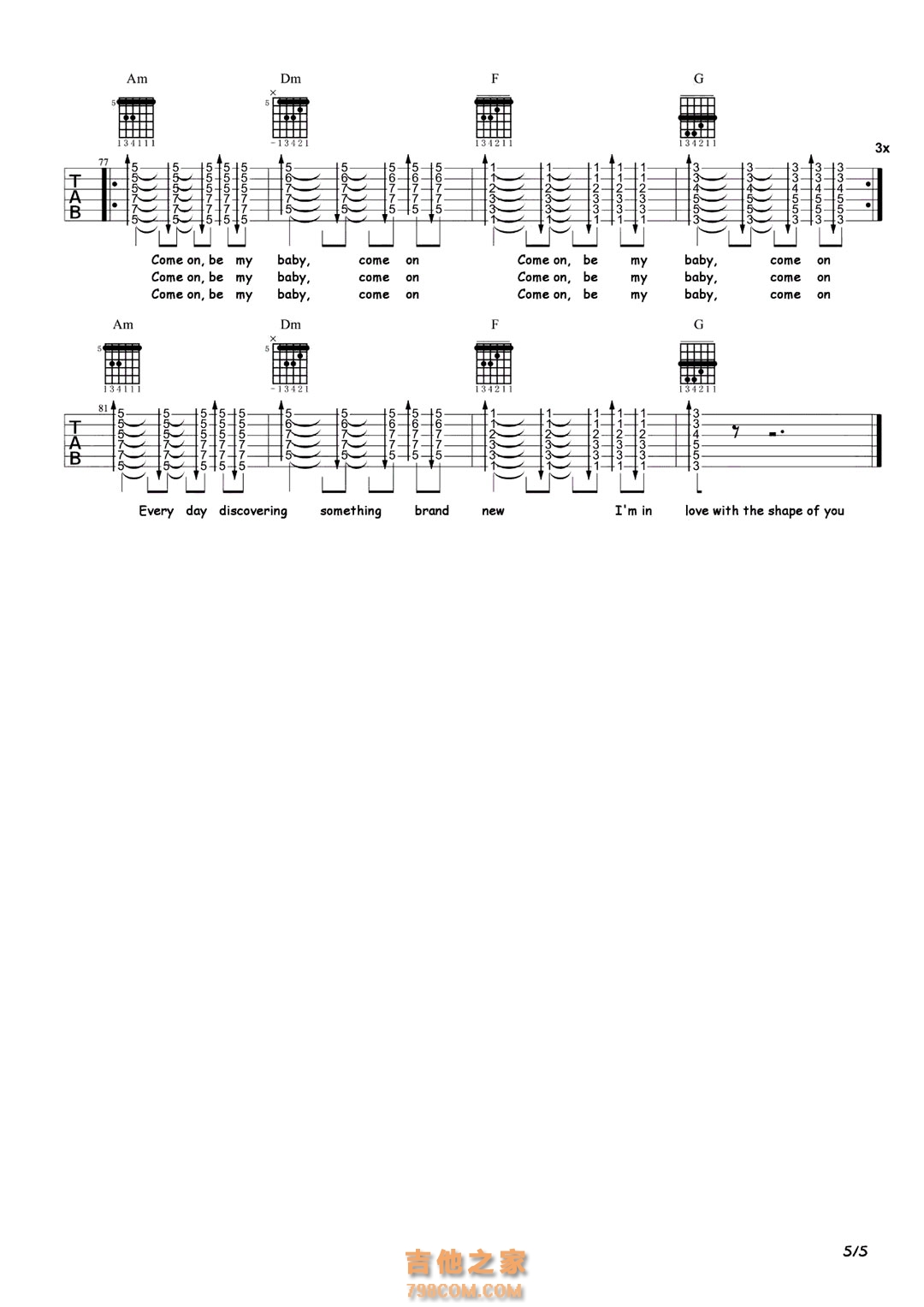 Ed Sheeran《Shape of You》吉他弹唱谱