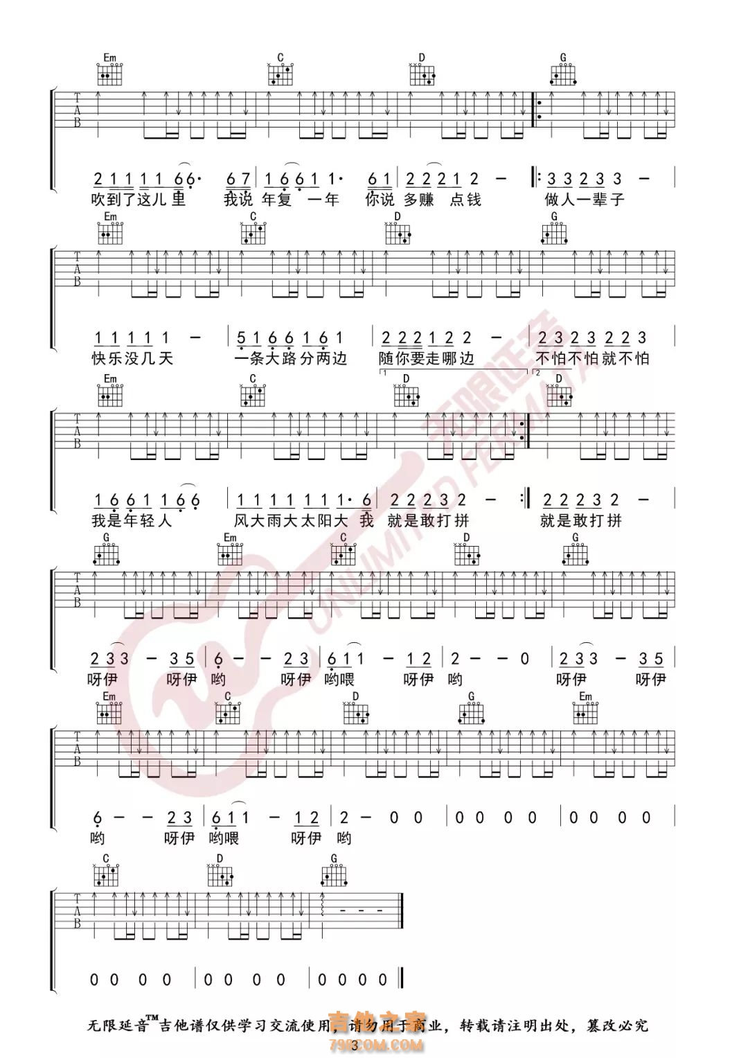 林启得《大田后生仔》吉他谱G调