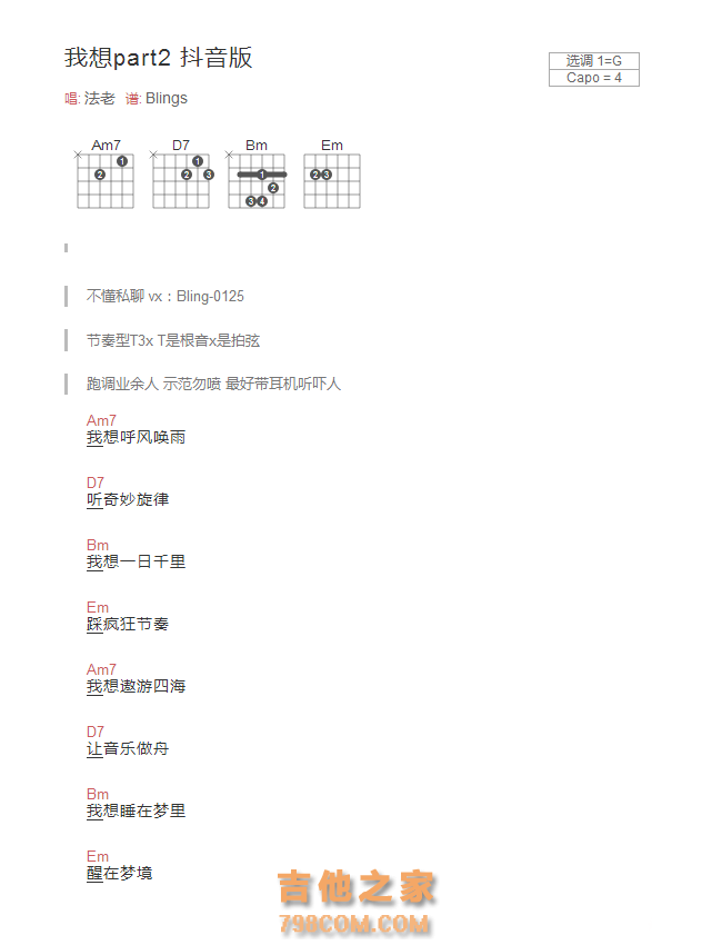 [抖音热歌]我想part2吉他谱和弦版 法老