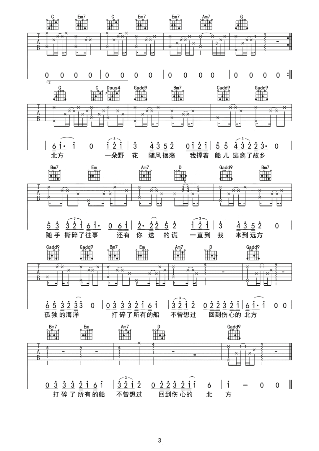 北方吉他谱_倪健_G调原版指法六线谱_吉他弹唱谱3