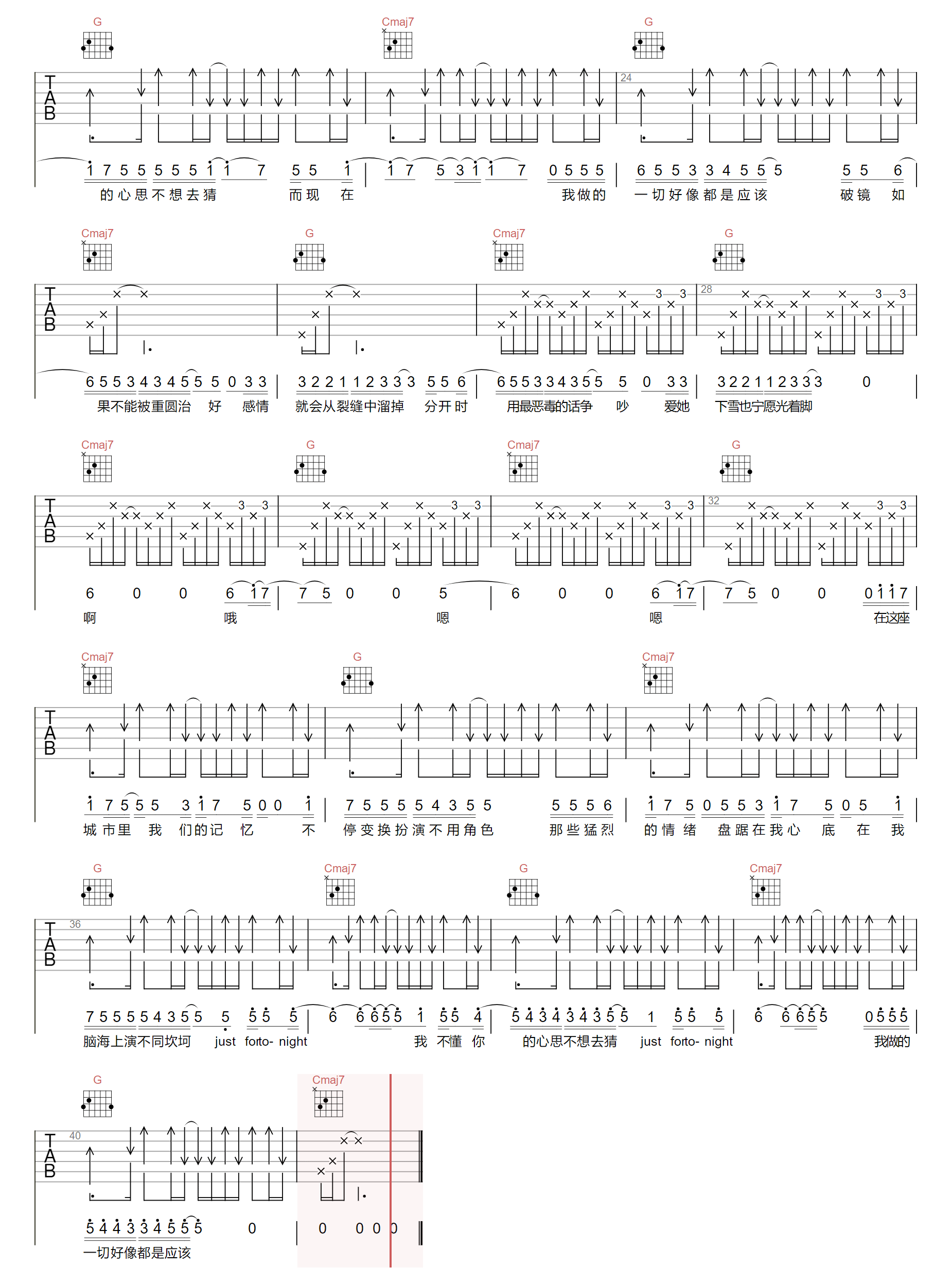 红吉他谱_罗言_G调原版指法六线谱_《红》吉他弹唱谱2