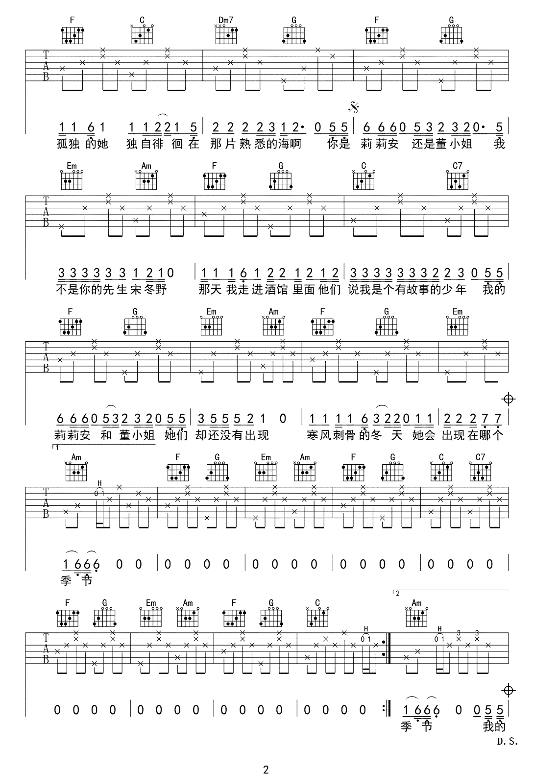 我不是你的宋冬野吉他谱_林启得_C调原版六线谱_吉他弹唱谱2