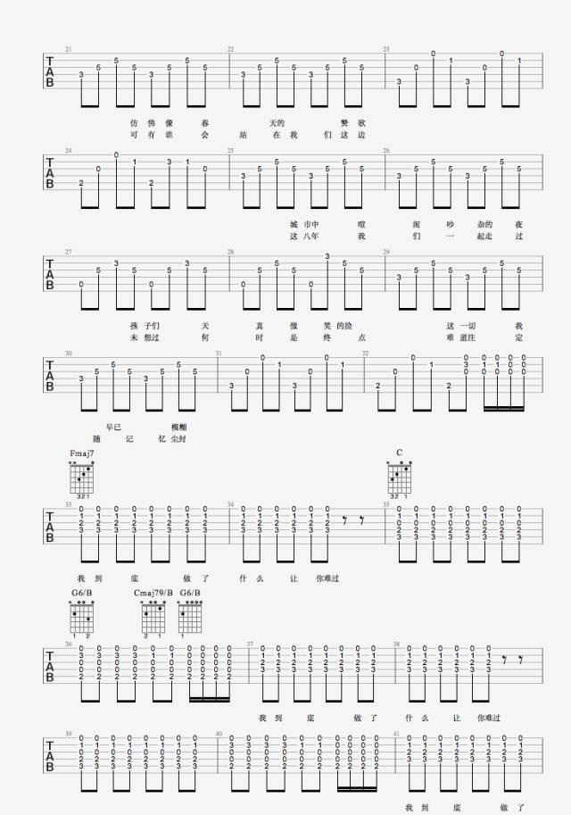 8+8=8吉他谱_岛屿心情_C调原版指法六线谱_吉他弹唱谱2