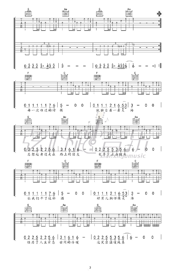 曾经的你吉他谱_许巍_C调原版指法六线谱_吉他弹唱谱3