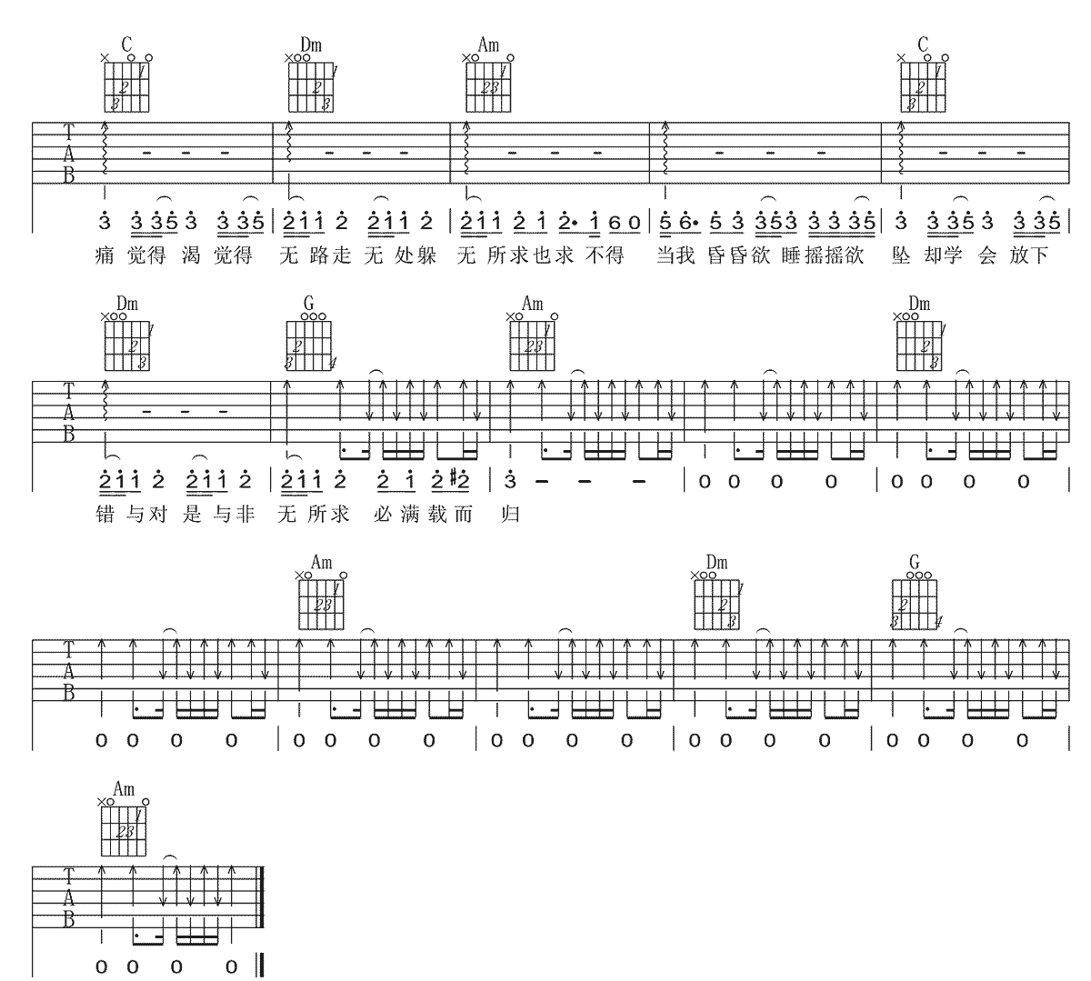 无所求必满载而归吉他谱_陈粒_C调原版六线谱_吉他弹唱谱3