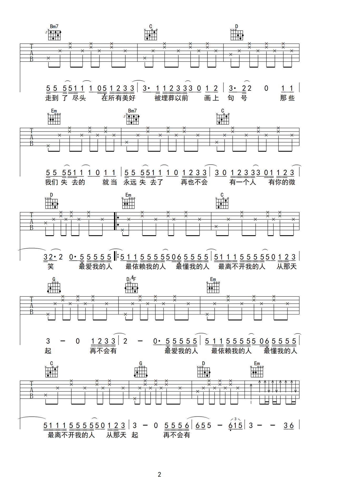 从那天起吉他谱_杨和苏_G调原版指法六线谱_吉他弹唱谱2