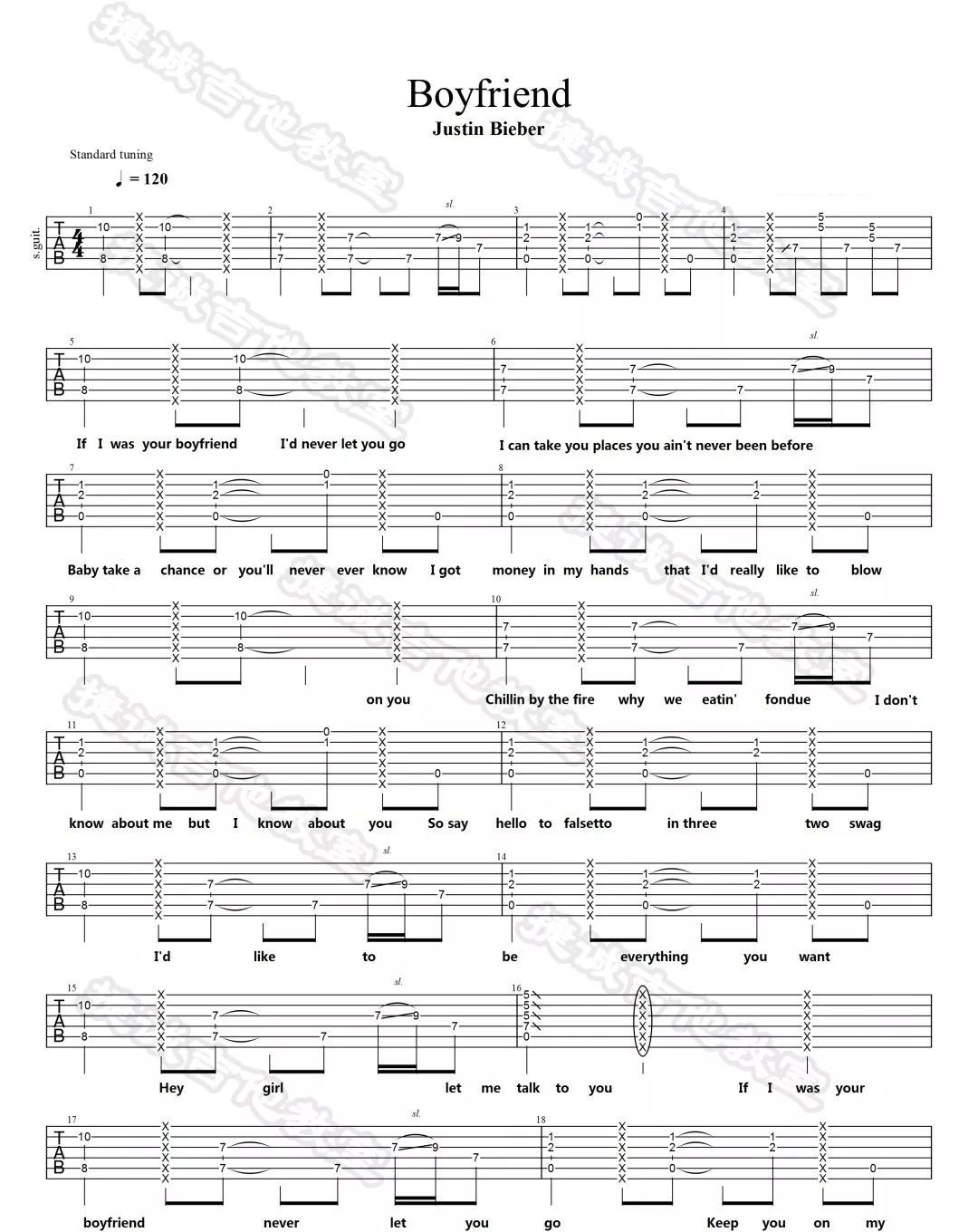 Boyfriend吉他谱_Justin Bieber_C调原版六线谱_吉他弹唱谱1