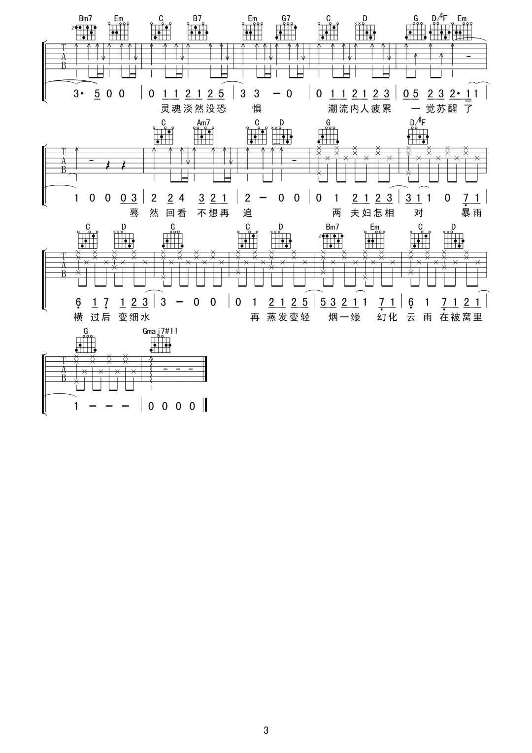 床头床尾吉他谱_陈奕迅_G调原版指法六线谱_吉他弹唱谱3