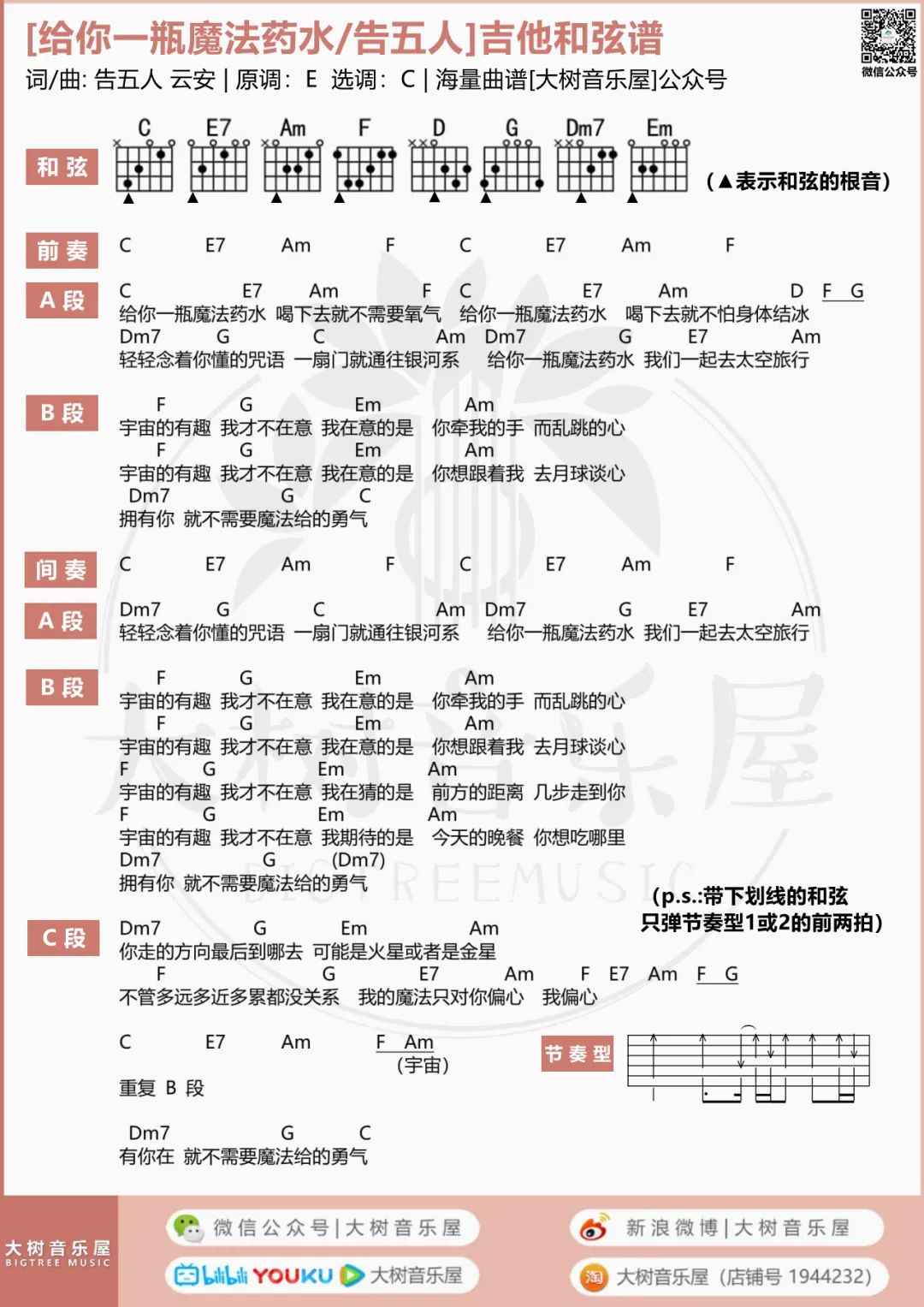 给你一瓶魔法药水吉他谱_告五人_C调六线谱_附弹唱教学4