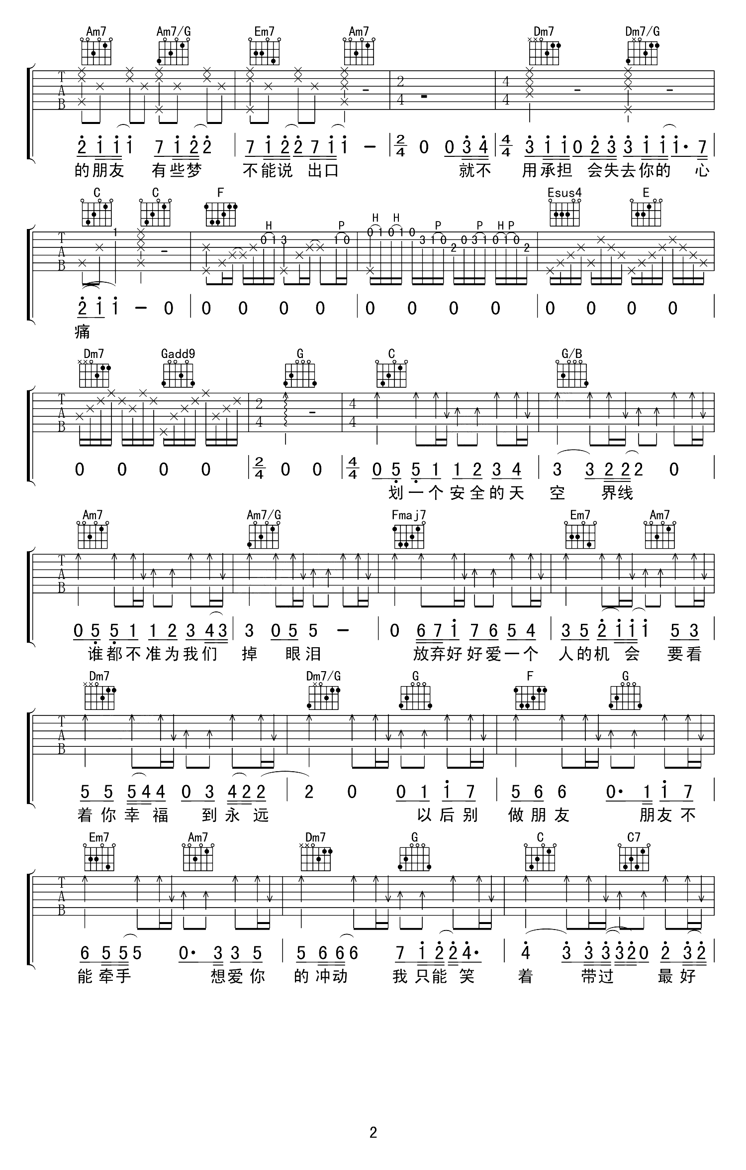 以后别做朋友吉他谱_周兴哲_C调原版六线谱_吉他弹唱谱2