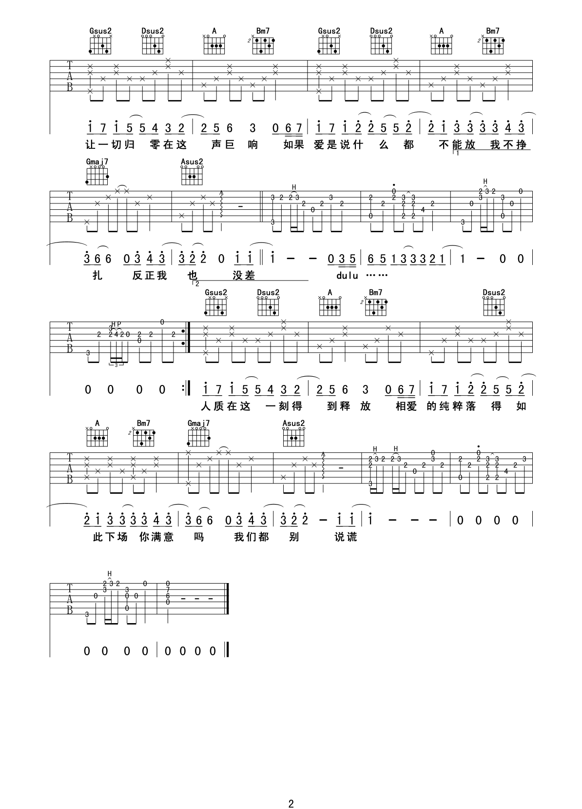 人质吉他谱_张惠妹_D调原版指法六线谱_吉他弹唱谱2