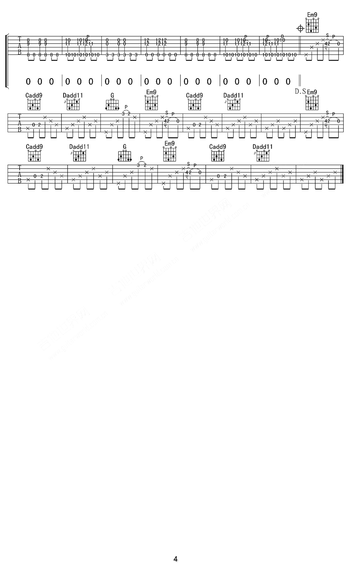 颠倒梦想吉他谱_梁博_G调原版指法六线谱_吉他弹唱谱4
