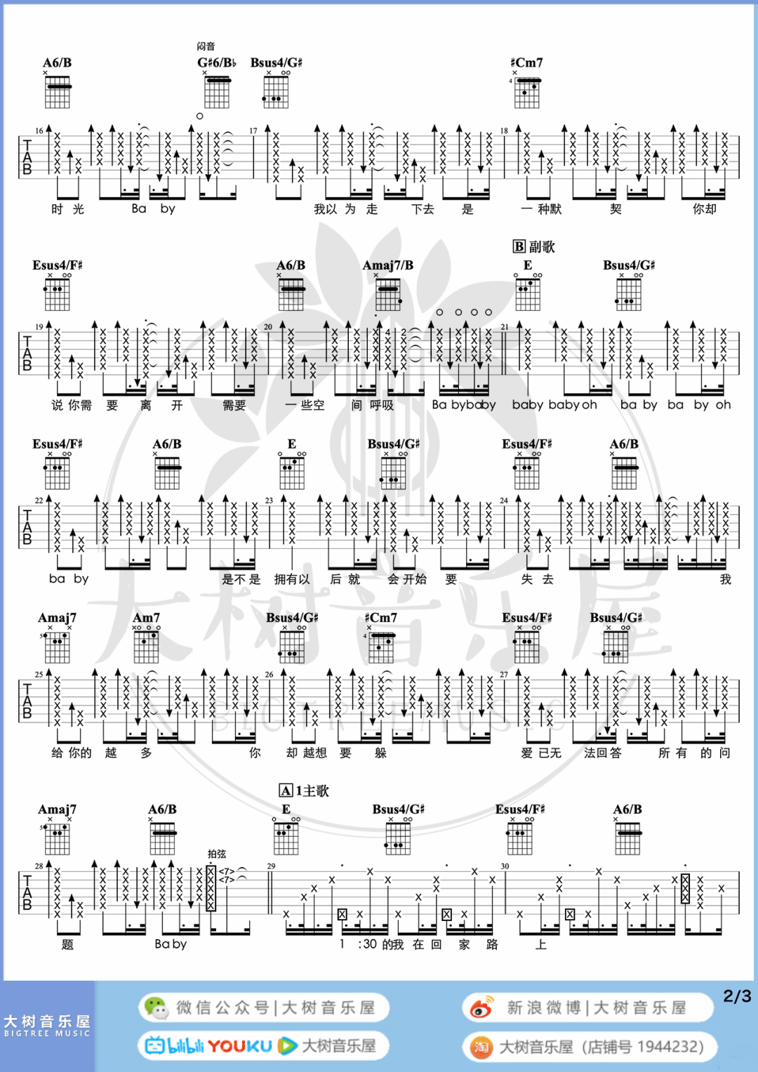 飞机场的十点半吉他谱_陶喆_E调指法六线谱_附弹唱教学2