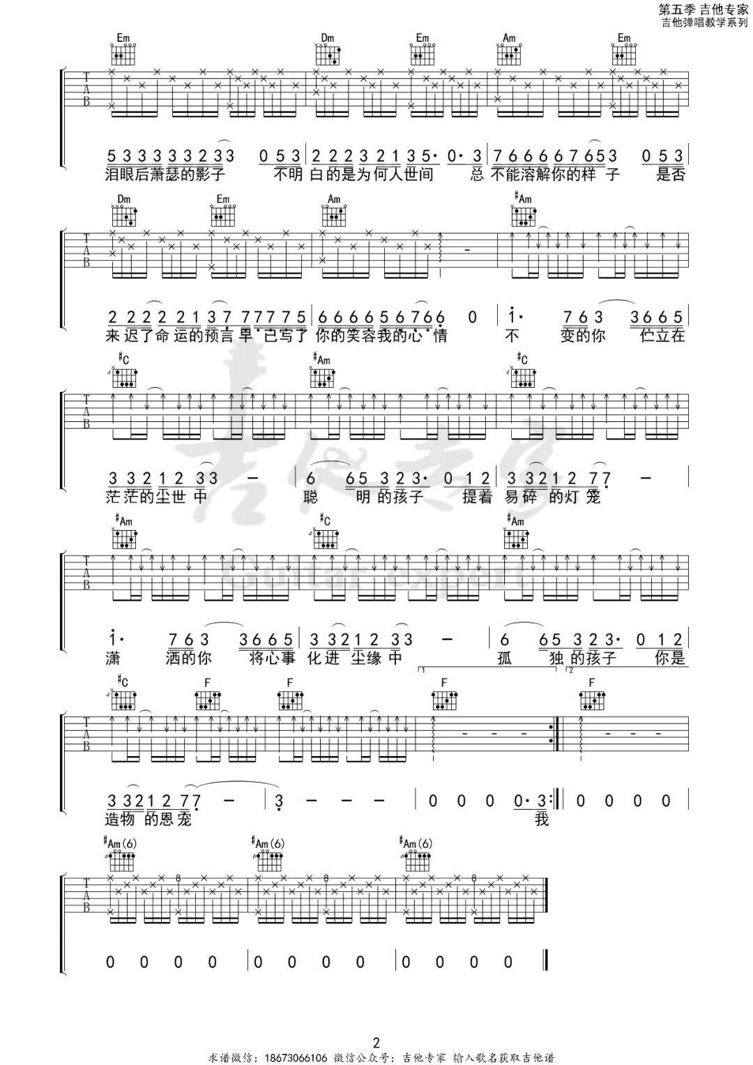 你的样子吉他谱_罗大佑_C调原版指法六线谱_吉他弹唱谱2