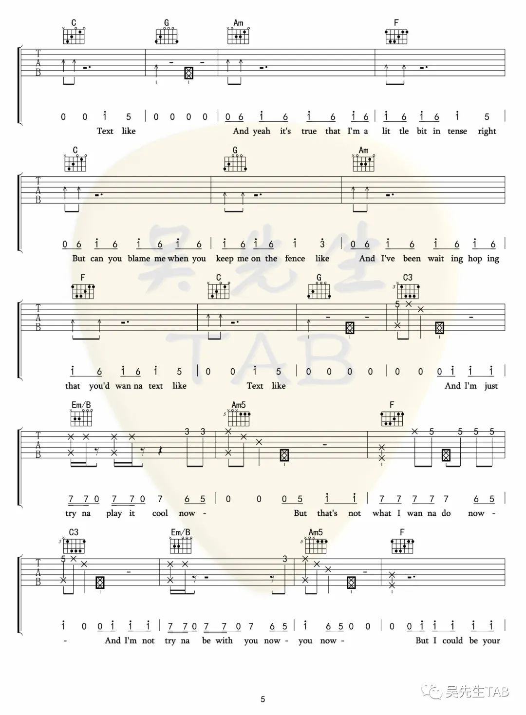 Crush吉他谱_Tessa Violet_C调原版指法六线谱_吉他弹唱谱5