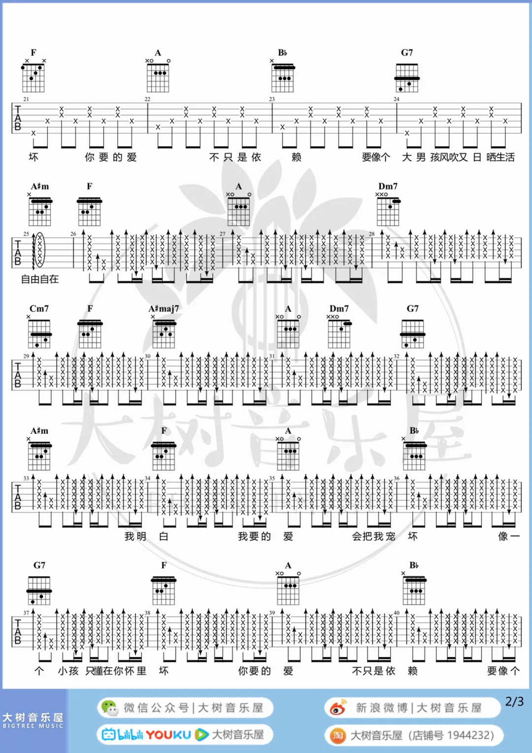 你要的爱吉他谱_戴佩妮_F调原版指法六线谱_附弹唱教学2