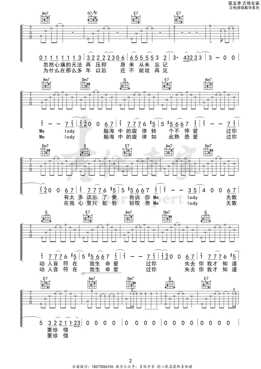 Melody吉他谱_陶喆_C调原版指法六线谱_吉他弹唱谱2